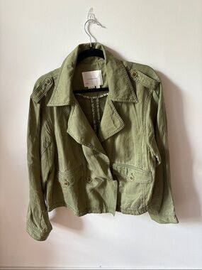 Anthropologie Olive Green Utility Jacket with Buttoned Flap Pockets